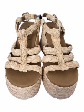 Free People Raffia Rendezvous Wedge Sandal Women's 11 Beige Platform Braid NEW